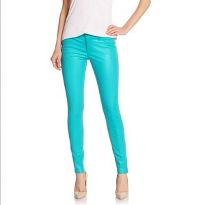 J Brand Lamb Leather Skinny Jeans‎ Pants In Verde Turquoise Blue Sz 28 NWT